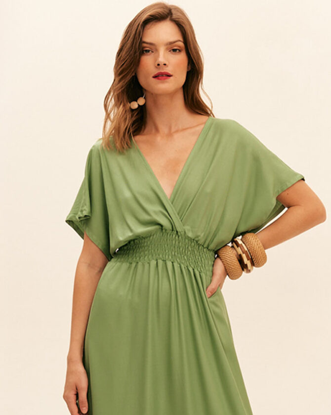 Vestido maxxi midi com lastex na cintura Cacay Verde 2